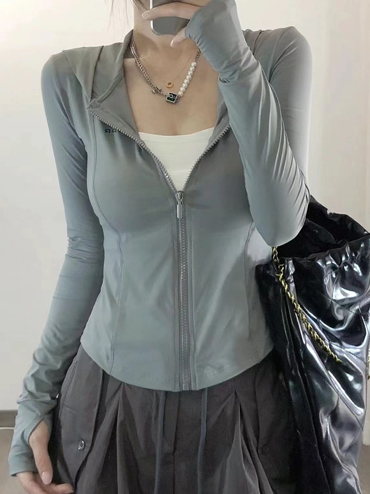 Summer Green Clothing - Gri Yeşil Buz İpek Kapüşonlu UV