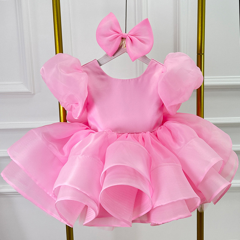 Summer Days Clothing - Yeni Saten Lüks Kız Elbisesi Gül