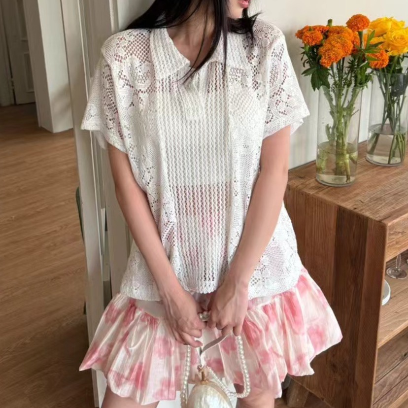 Summer Clothing Online Shopping - Retro Yaka Dantel Gömlek Kadın Pamuklu