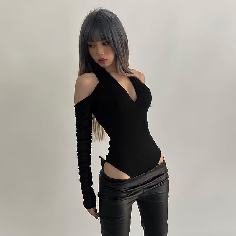Summer Clothing Model - Kadın Seksi Hollow Bodysuit Uzun Kollu